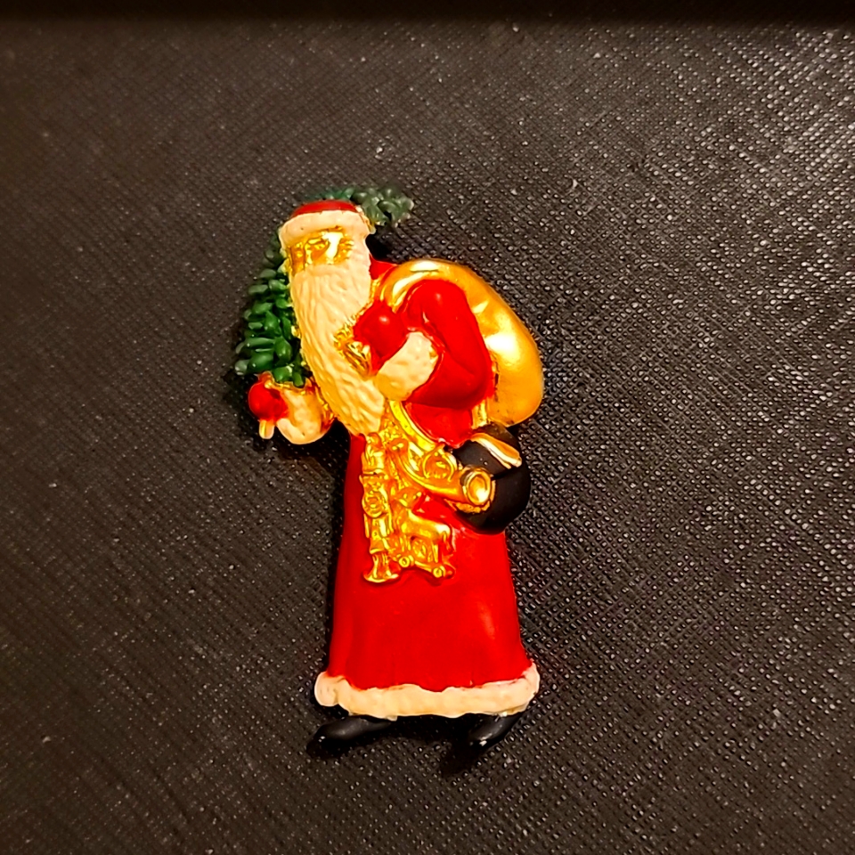 Vintage Old Fashioned Santa Ajc Signed Brooch 17$